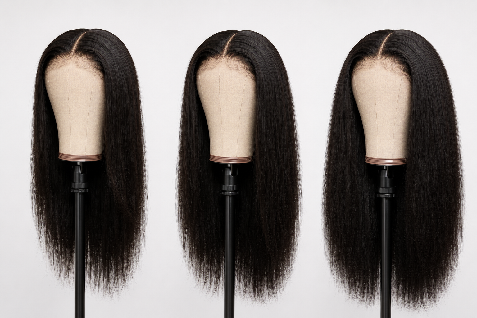 Realistic wigs comparing two, three and four bundle density